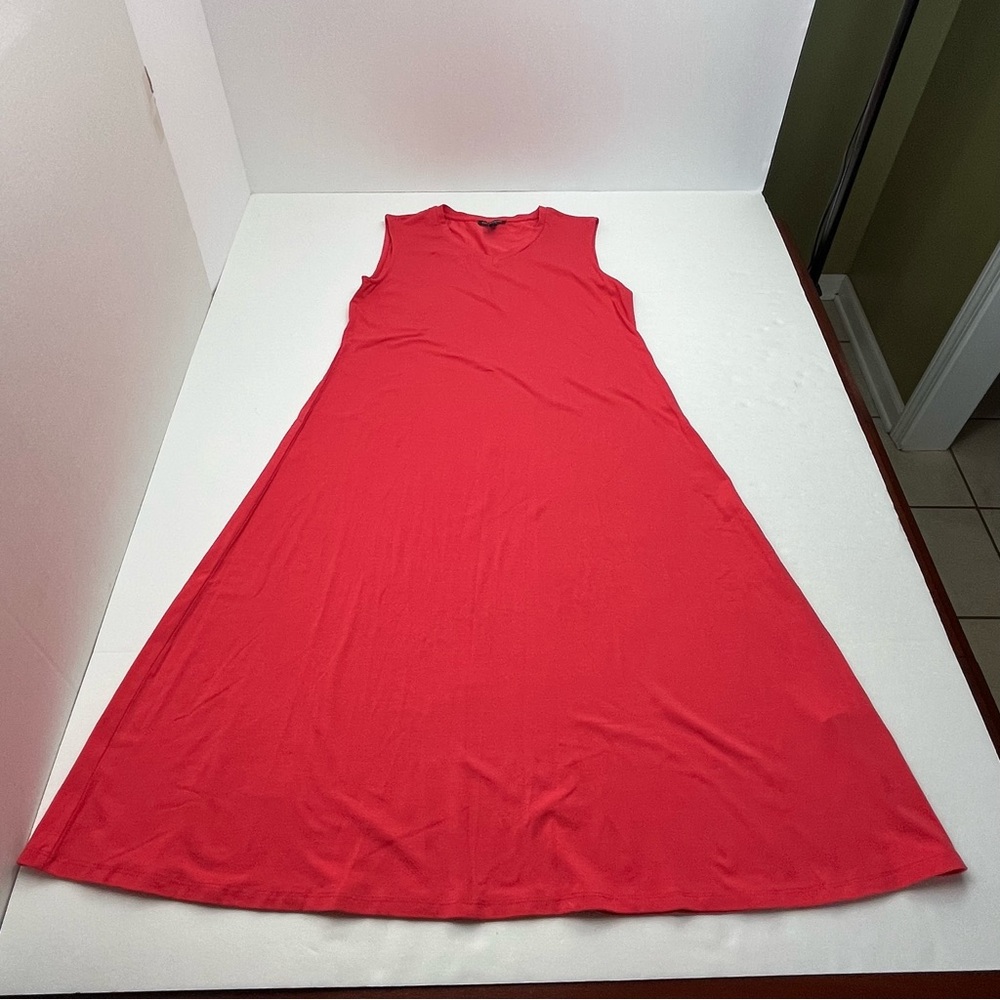 Eileen Fisher Jersey V-Neck Midi A-Line Shift Dress Pink Sleeveless Size XS Pink
